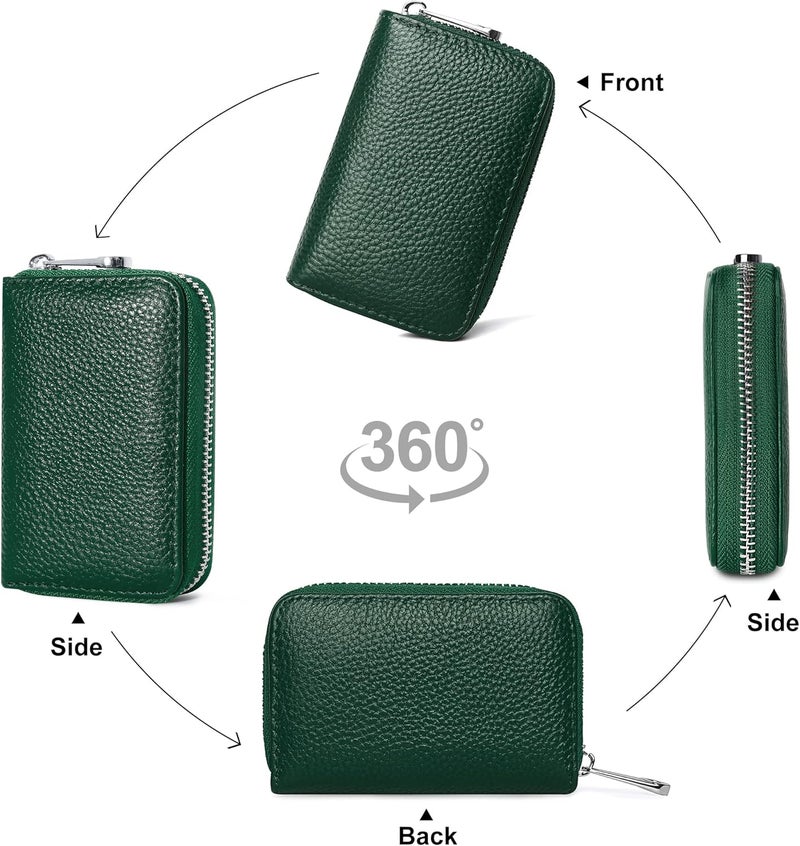 FEITH&FELLY Genuine Leather Credit Card Holder RFID Small Zipper Card Case Wallet for Women & Men - Image 4